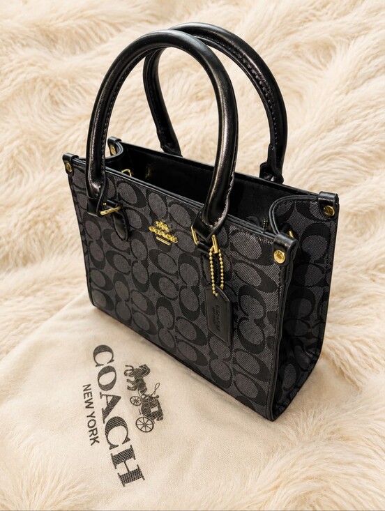 Other - Coach Signature Canvas Tote Bag Black Charcoal Leather Trim Crossbody